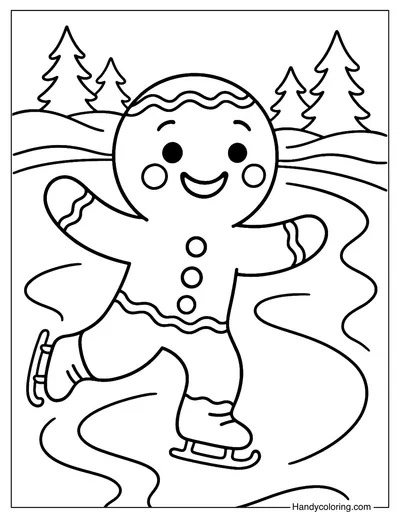 Gingerbread Man Skating Coloring Page