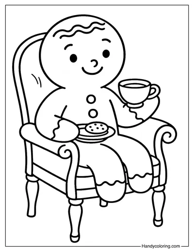 Gingerbread Man Tea Time Coloring Page