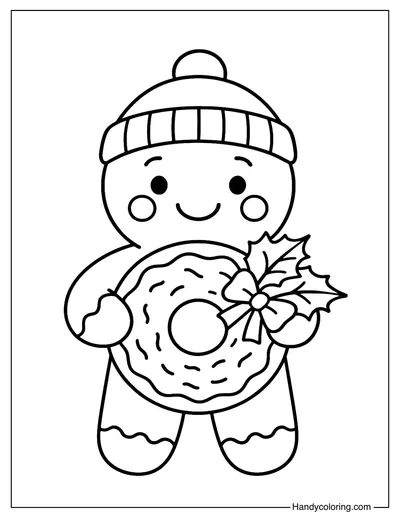 Gingerbread Man with Donut Coloring Page