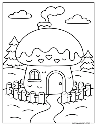 Gingerbread Mushroom House Coloring Page