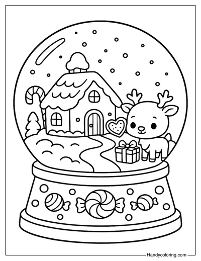 Gingerbread Village Snow Globe Coloring Page