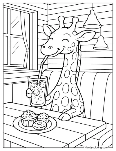 Giraffe Enjoying Coffee Coloring Page
