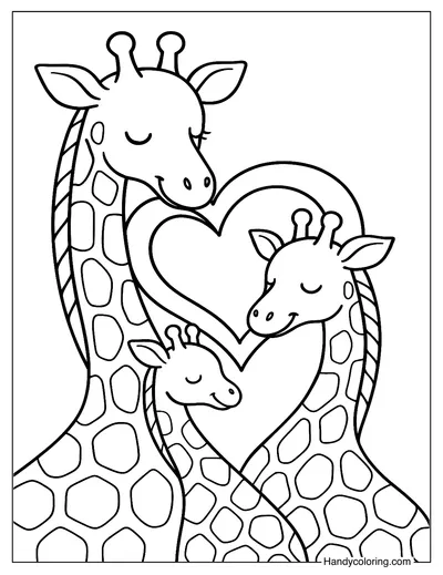 Giraffe Family Hug Coloring Page