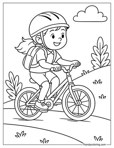 Girl Biking Uphill Coloring Page