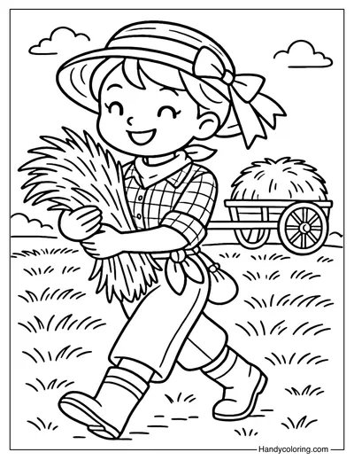 Girl Carrying Hay Coloring Page