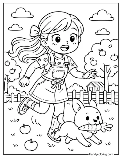Girl Chasing Dog Coloring Page