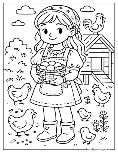 Girl Collecting Eggs Coloring Page
