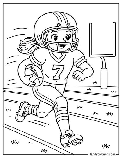 Girl Football Player Running with Ball
