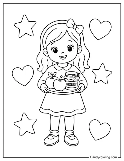 Girl Holding Apples and Honey