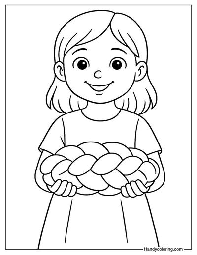 Girl Holding Challah Bread Coloring Page