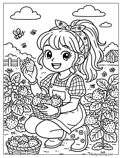 Girl in Strawberry Field Coloring Page