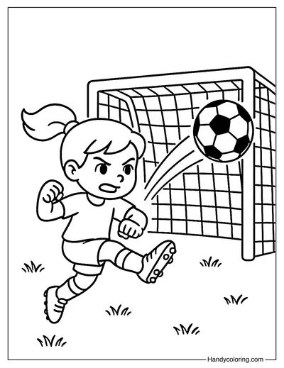 Girl Kicking a Goal Coloring Page