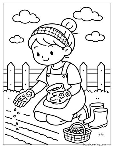 Girl Planting Seeds Coloring Page