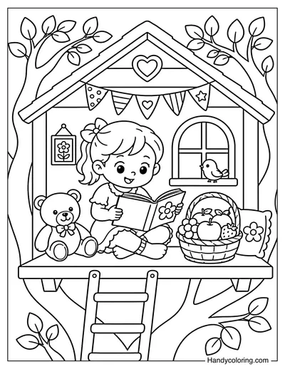 Girl Reading in a Treehouse
