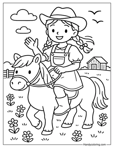 Girl Riding Pony Coloring Page