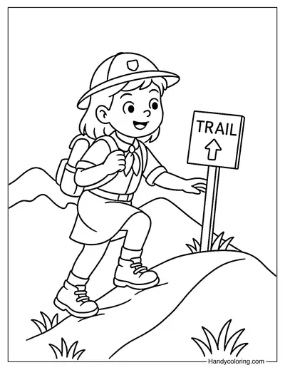 Girl Scout Hiking Coloring Page