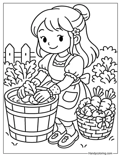 Girl Washing Vegetables Coloring Page
