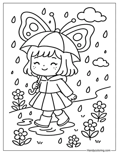 Girl with Butterfly Umbrella Coloring Page