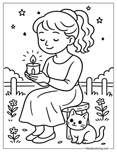 Girl with Candle Coloring Page