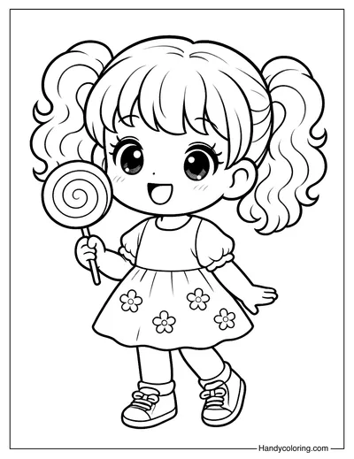 Girl with Lollipop Coloring Page