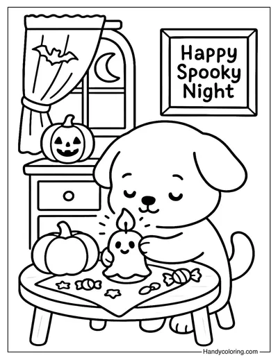 Glowing Ghost Candle Dog Coloring Page