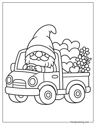 Gnome Driving Love Truck Coloring Page