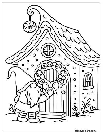 Gnome Gingerbread Cottage Coloring Page