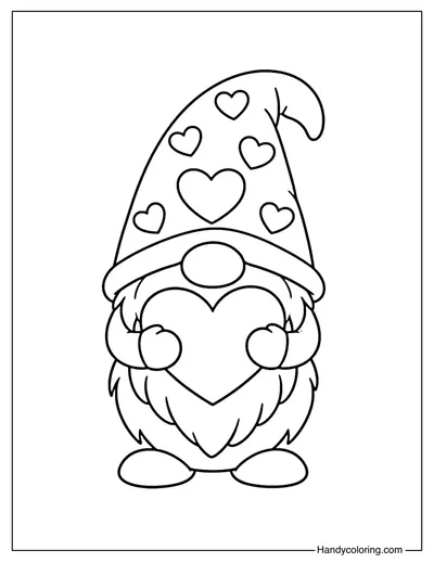Gnome Hugging Big Heart Coloring Page