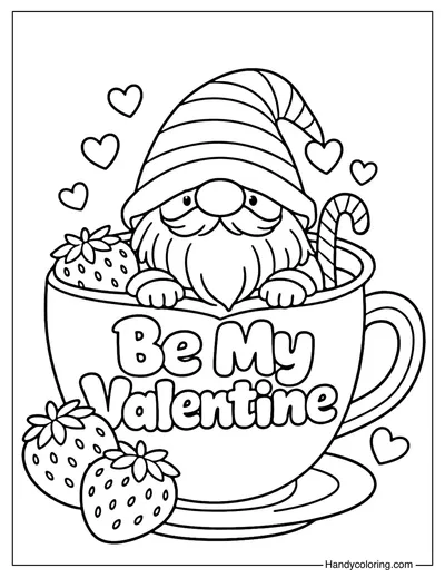 Gnome In Valentine Mug Coloring Page