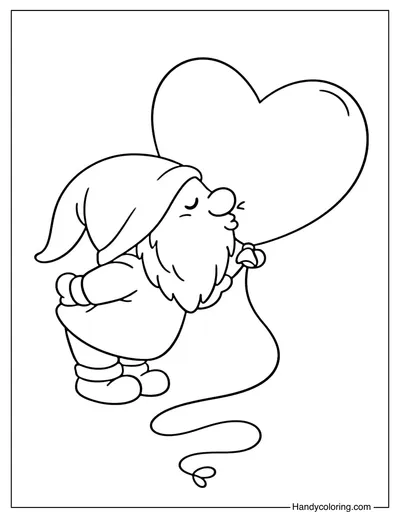 Gnome Kissing Heart Balloon Coloring Page