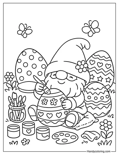 Gnome Painting Easter Eggs