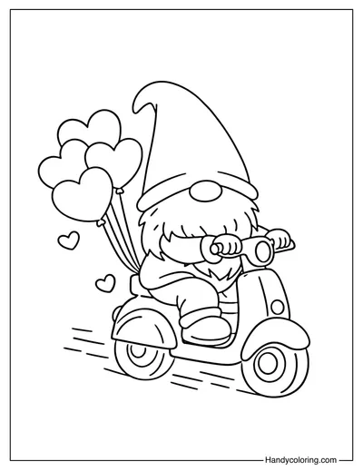 Gnome Riding Scooter Coloring Page