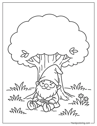 Gnome Sitting Under a Simple Tree