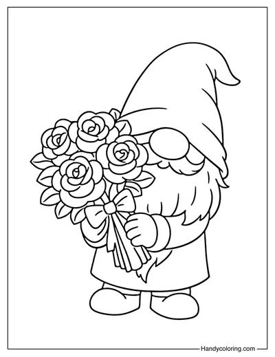 Gnome With Rose Bouquet Coloring Page