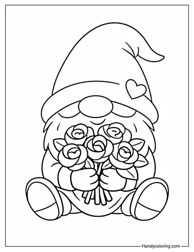 Gnome With Roses Coloring Page