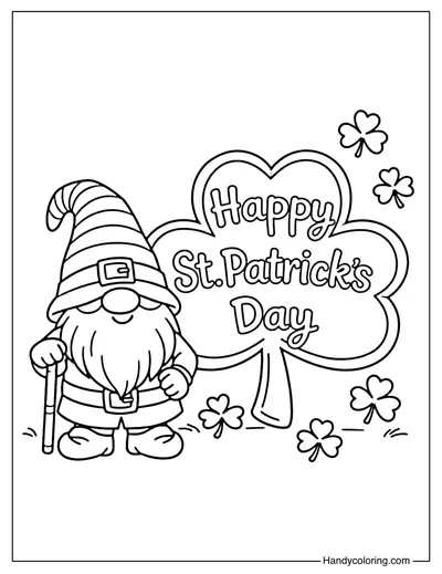 Gnome with Shamrock St Patrick's Day Coloring Page