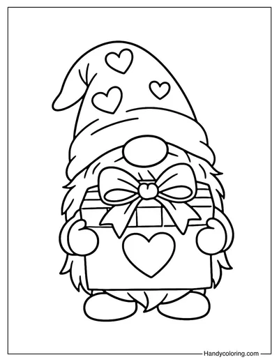 Gnome With Valentine Gift Box Coloring Page