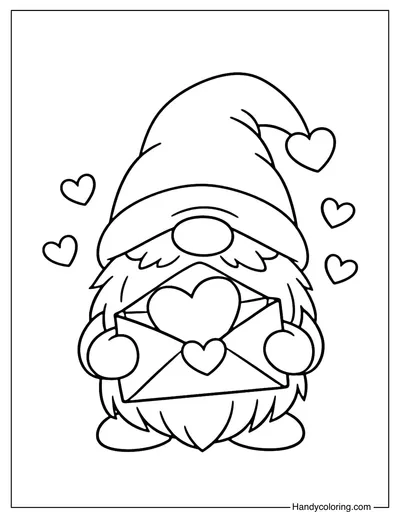 Gnome With Valentine Letter Coloring Page