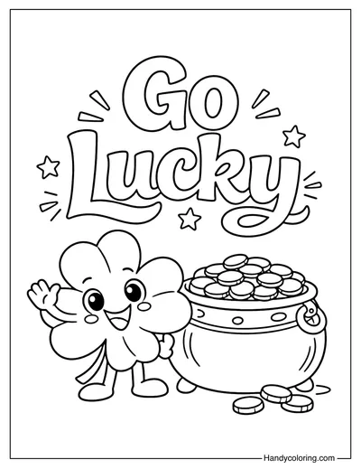 Go Lucky Shamrock and Gold Pot Coloring Page