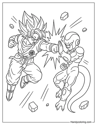 Goku Super Saiyan Blue Fighting Golden Frieza