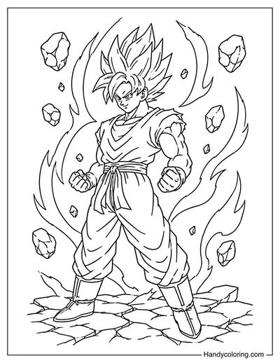 Goku Super Saiyan Rising from Broken Ground