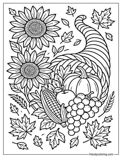 Golden Harvest Cornucopia Coloring Page