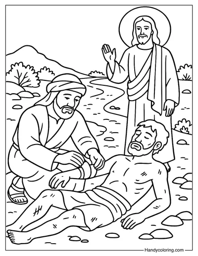Good Samaritan Helping Coloring Page