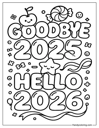 Goodbye 2025 Hello 2026 Coloring Page