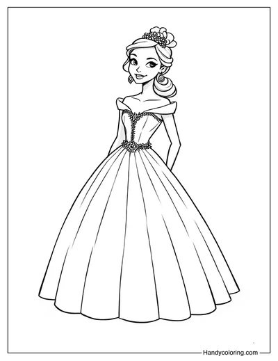 Gorgeous Princess Gown with Flower Coloring