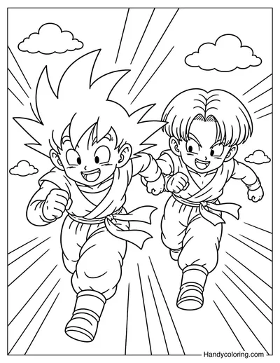 Goten and Trunks Rushing Forward