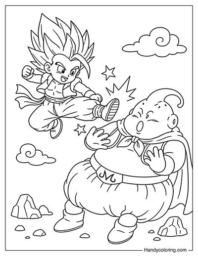 Gotenks Fighting Majin Buu