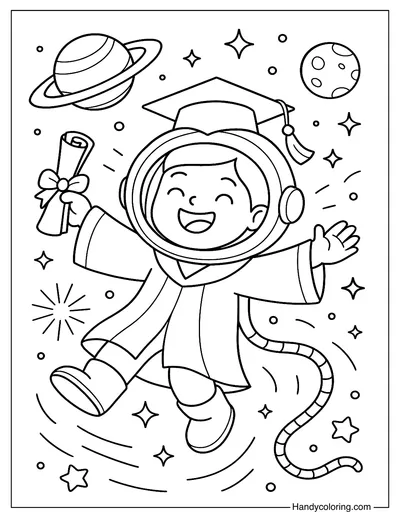 Graduate in Space Coloring Page