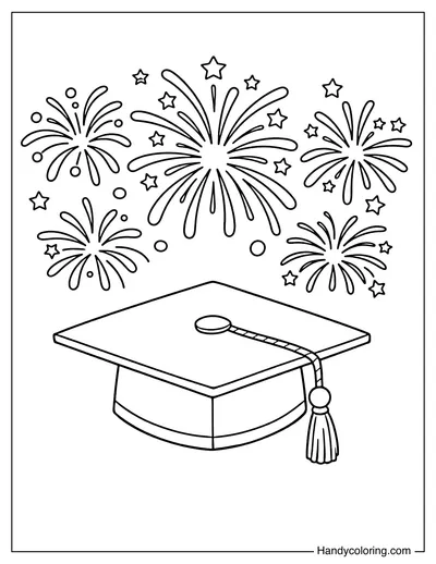 Graduation Cap with Fireworks