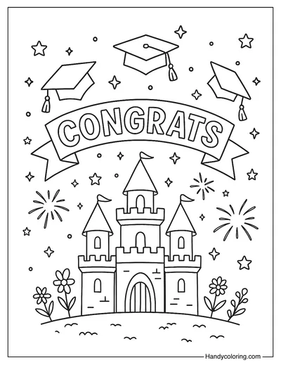 Graduation Castle Coloring Page